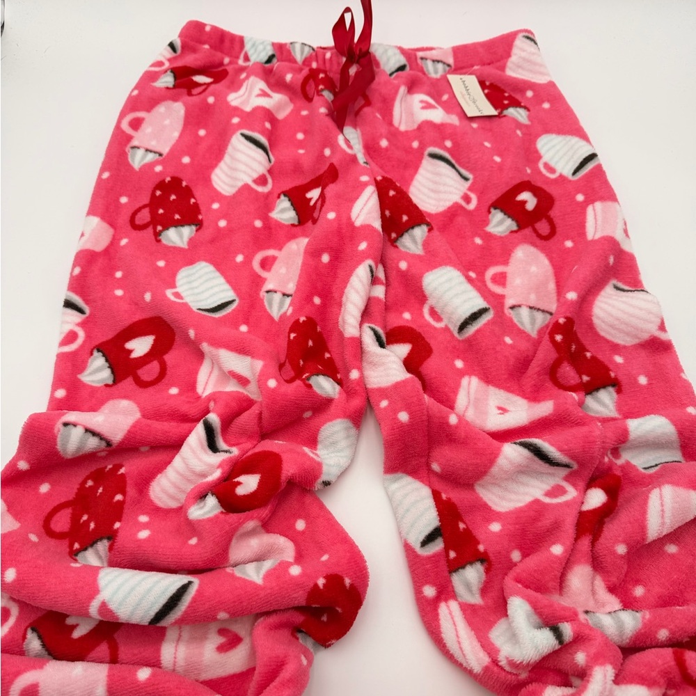 Pink and White Coffee themed Fleece Pajama Pants size small